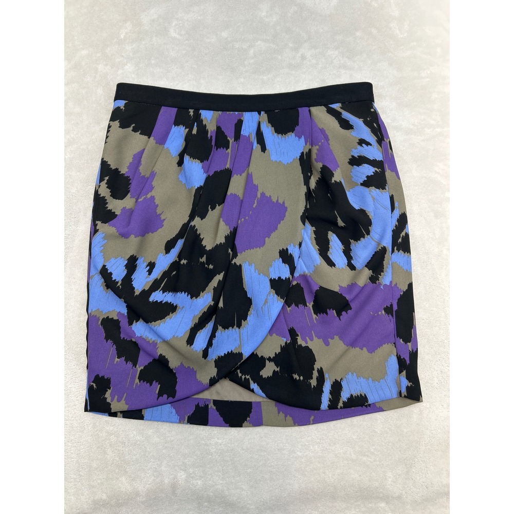 Banana Republic Mini Skirt Womens 10 Purple Blue Abstract Draped Tulip Front